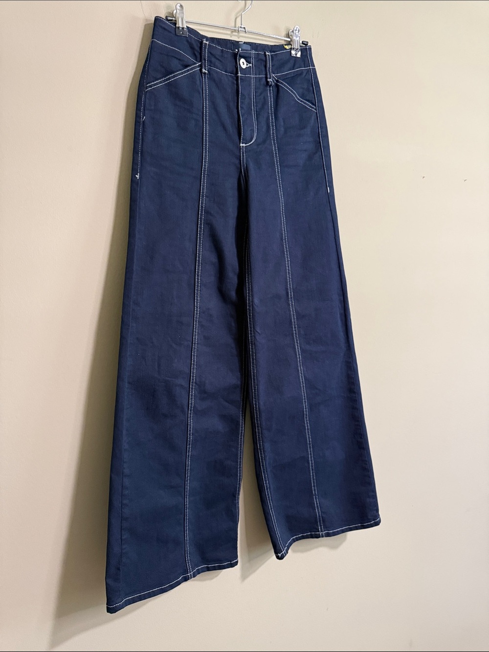 Maeve Anthropologie Dark Indigo Wide Leg Jeans Contrast Stitch Size 24 - Picture 4 of 6